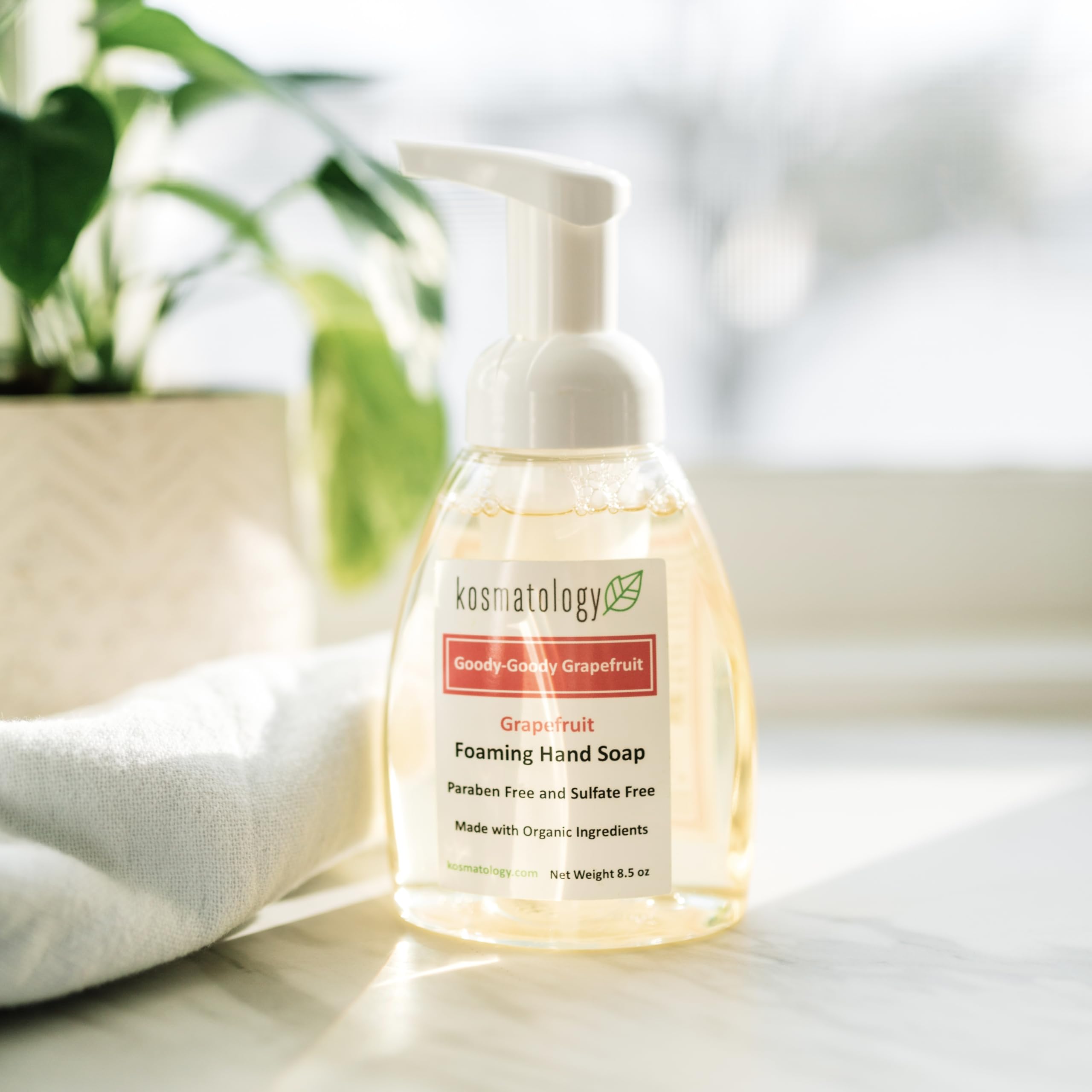 Kosmatology Goody-Goody Grapefruit hand soap dispense shows family-friendly use for all ages.