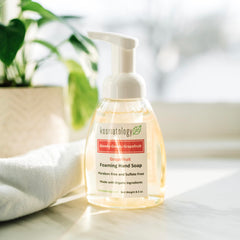 Kosmatology Goody-Goody Grapefruit hand soap dispense shows family-friendly use for all ages.