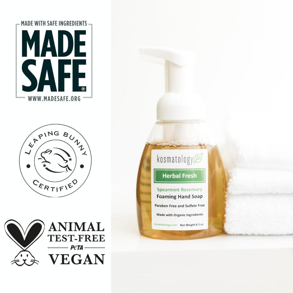 Kosmatology Herbal Fresh organic ingredients panel shows coconut oil and glycerin.