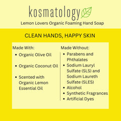 Kosmatology Lemon Lovers organic ingredients image; gentle cleanse suitable for sensitive skin.