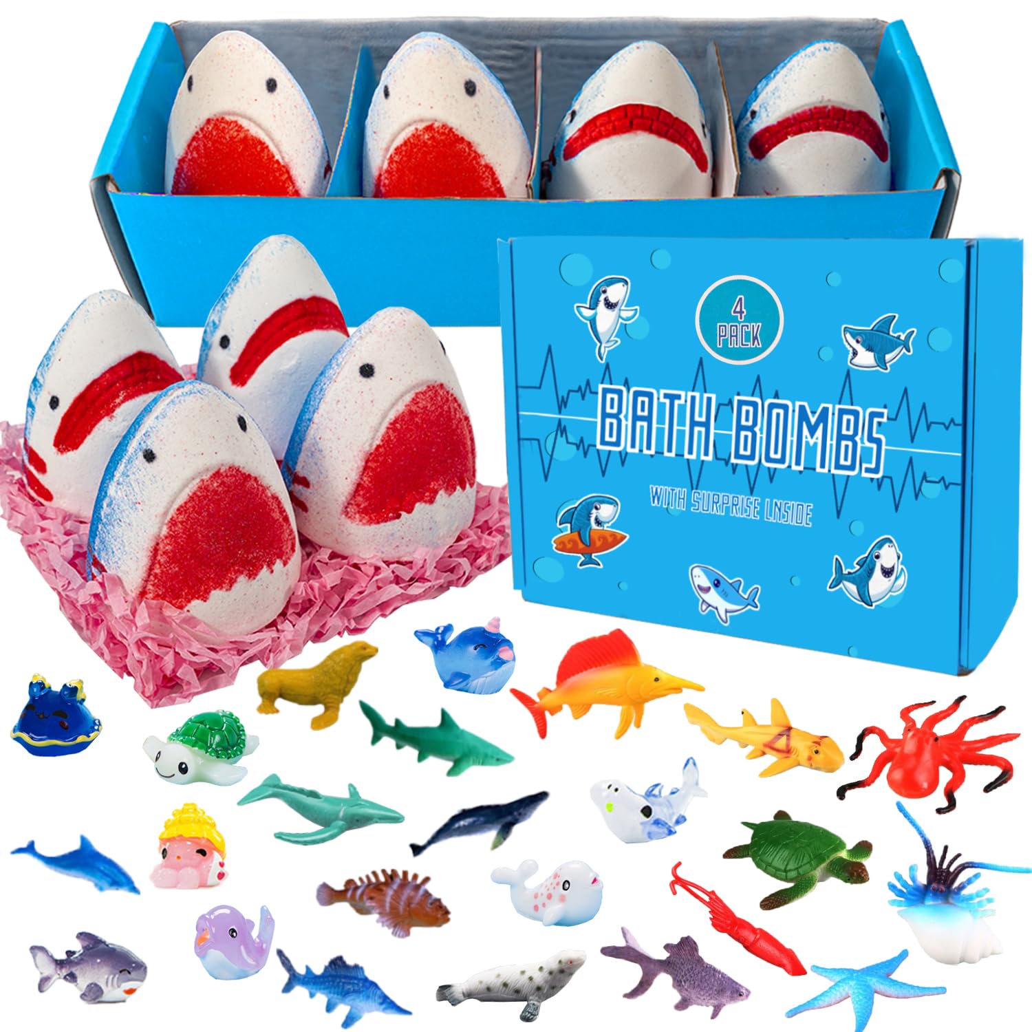 Kottke kids bath bombs shark 4 pack: engaging shapes for kids bath time.