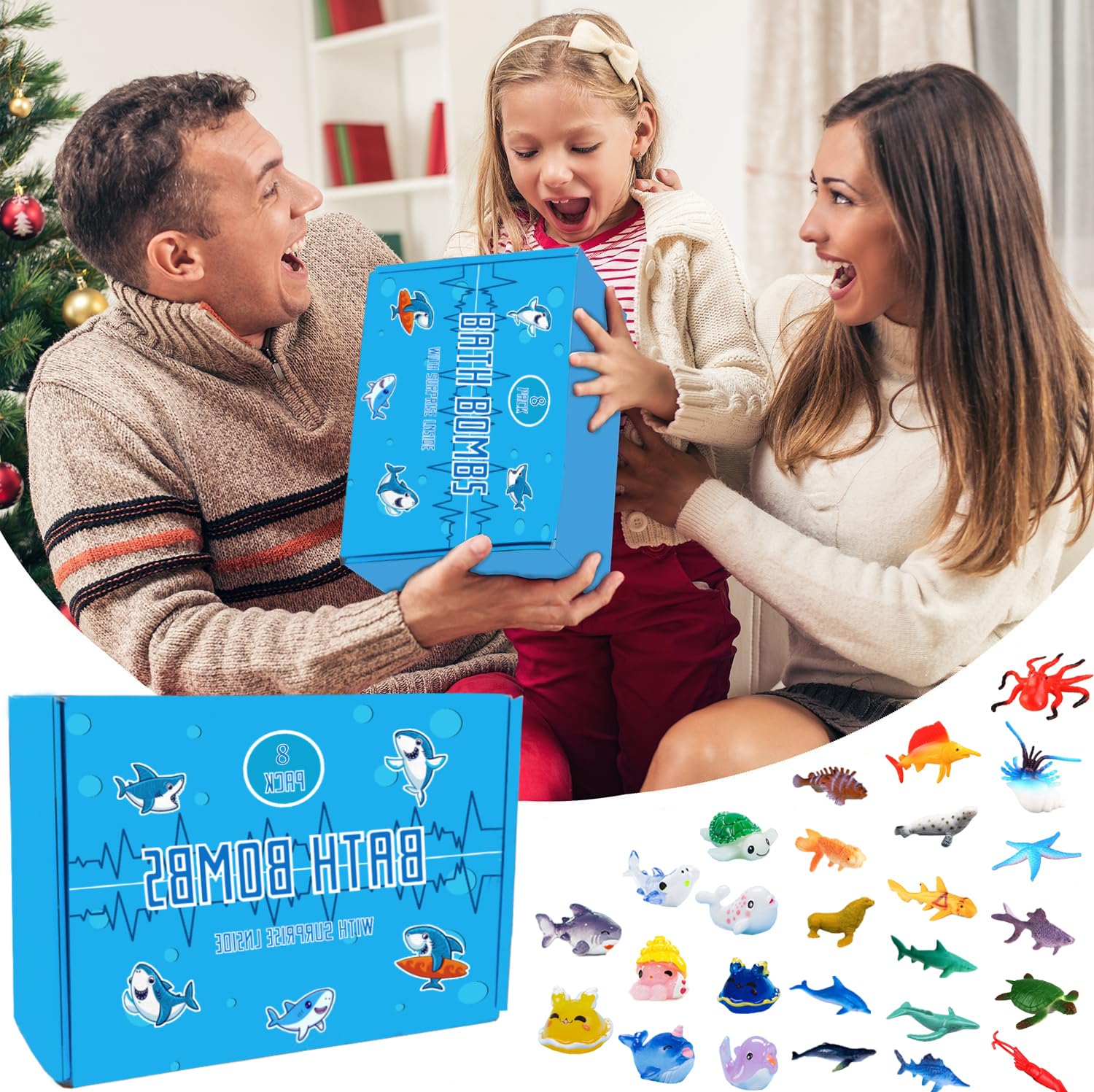 Kottke Shark Bath Bombs gift set with bright packaging for holidays or birthdays.