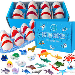 Kottke Shark Bath Bombs reveal sea creature surprise inside the clear shell.