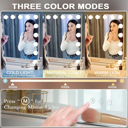 Kottova vanity mirror with lights, side view, slim profile for desk or wall
