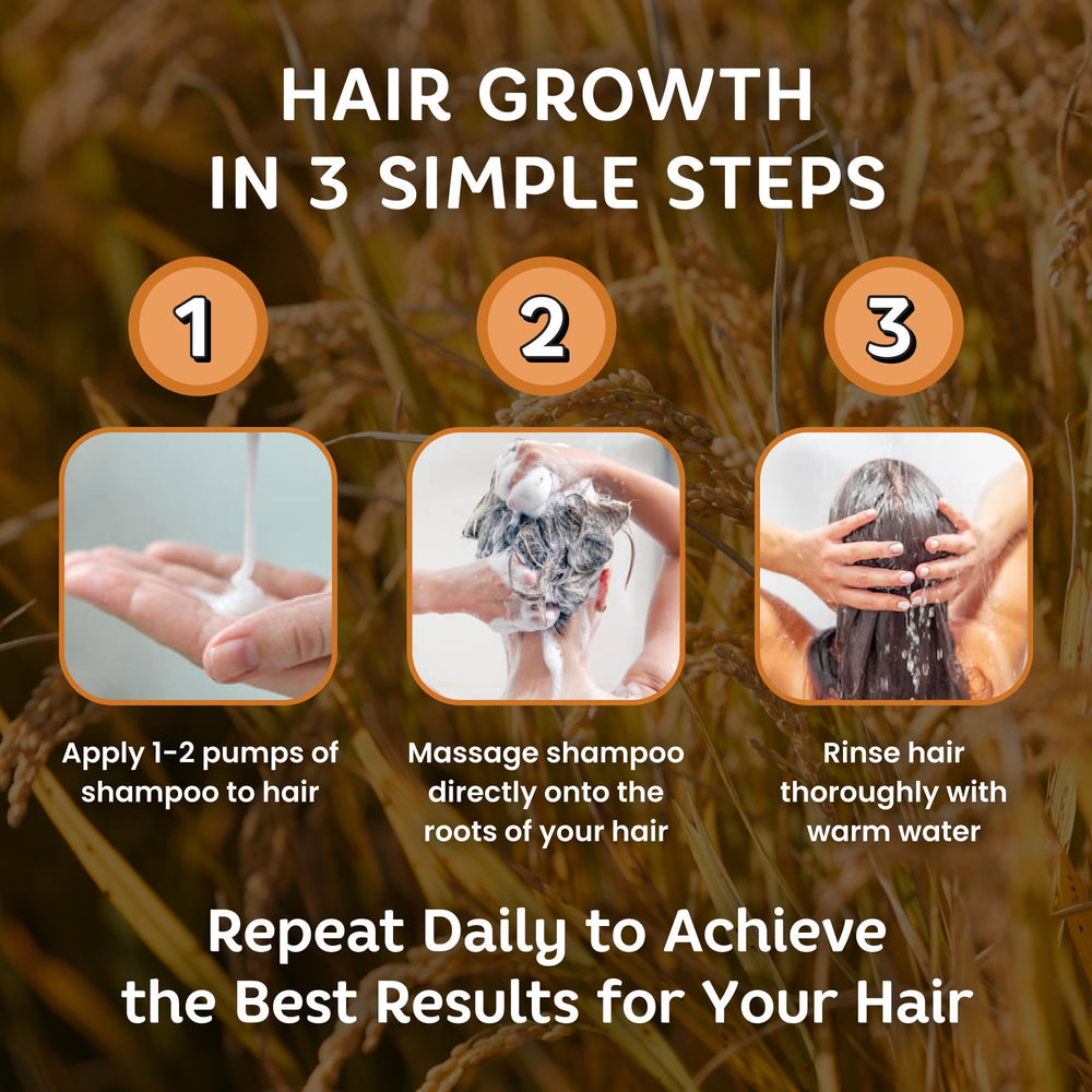 Kovilea Rice Water Shampoo bathroom scene suggests daily hair care routine.