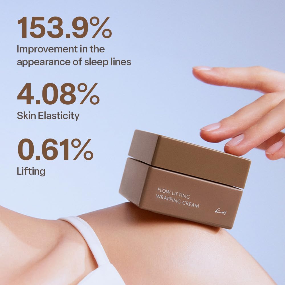 KOY Flow Wrapping Cream being applied with gentle upward massage in morning routine.