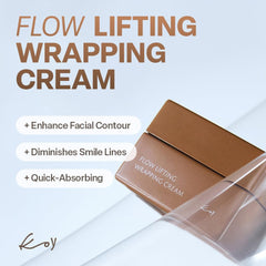 KOY Flow Wrapping Cream texture close-up highlights rich, non-sticky formula for smooth skin.
