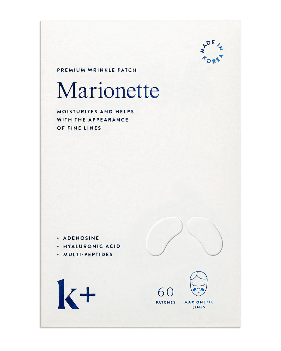 KPLUS wrinkle patches on marionette lines for smoother skin overnight.