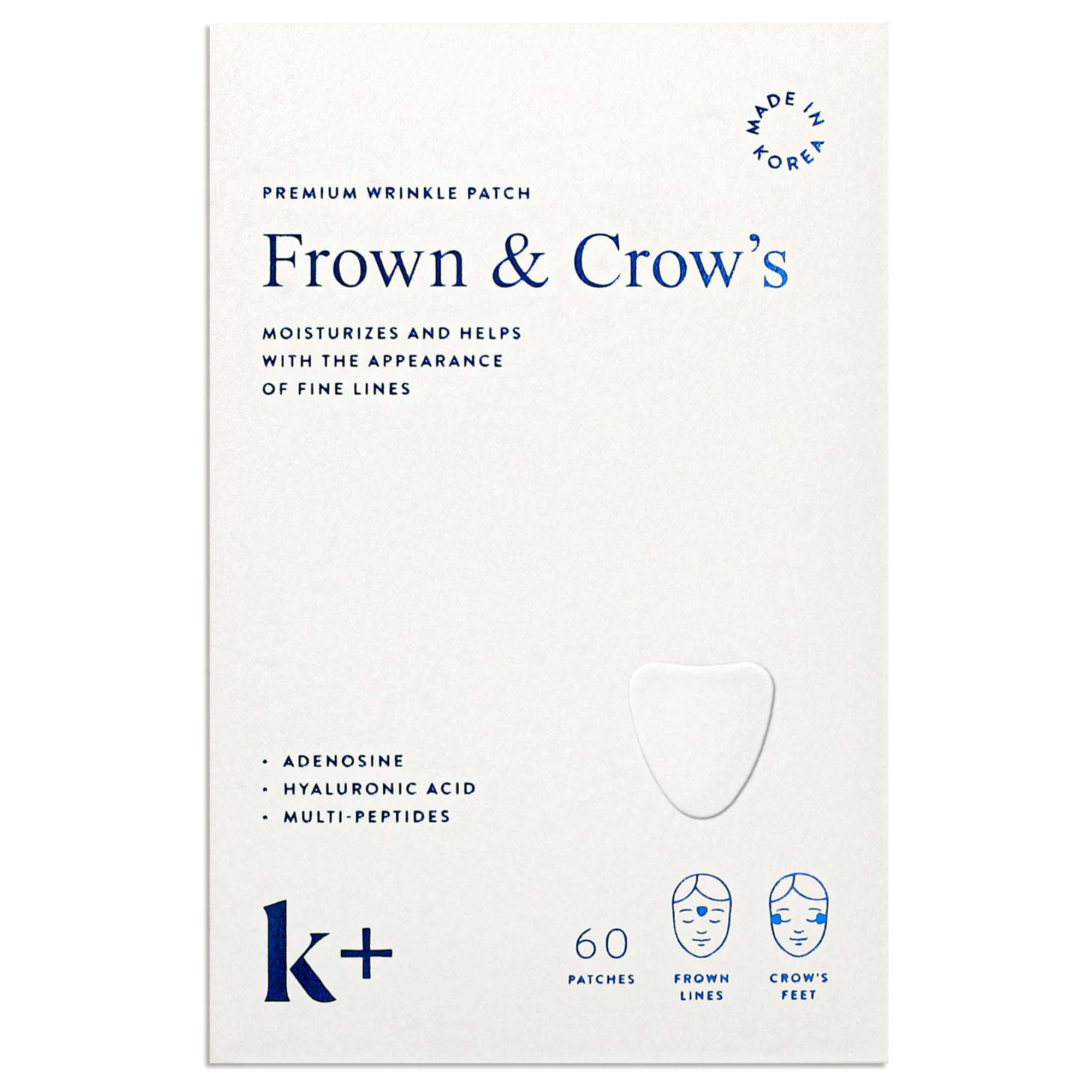 KPLUS wrinkle patches applied to forehead for smoother morning look.