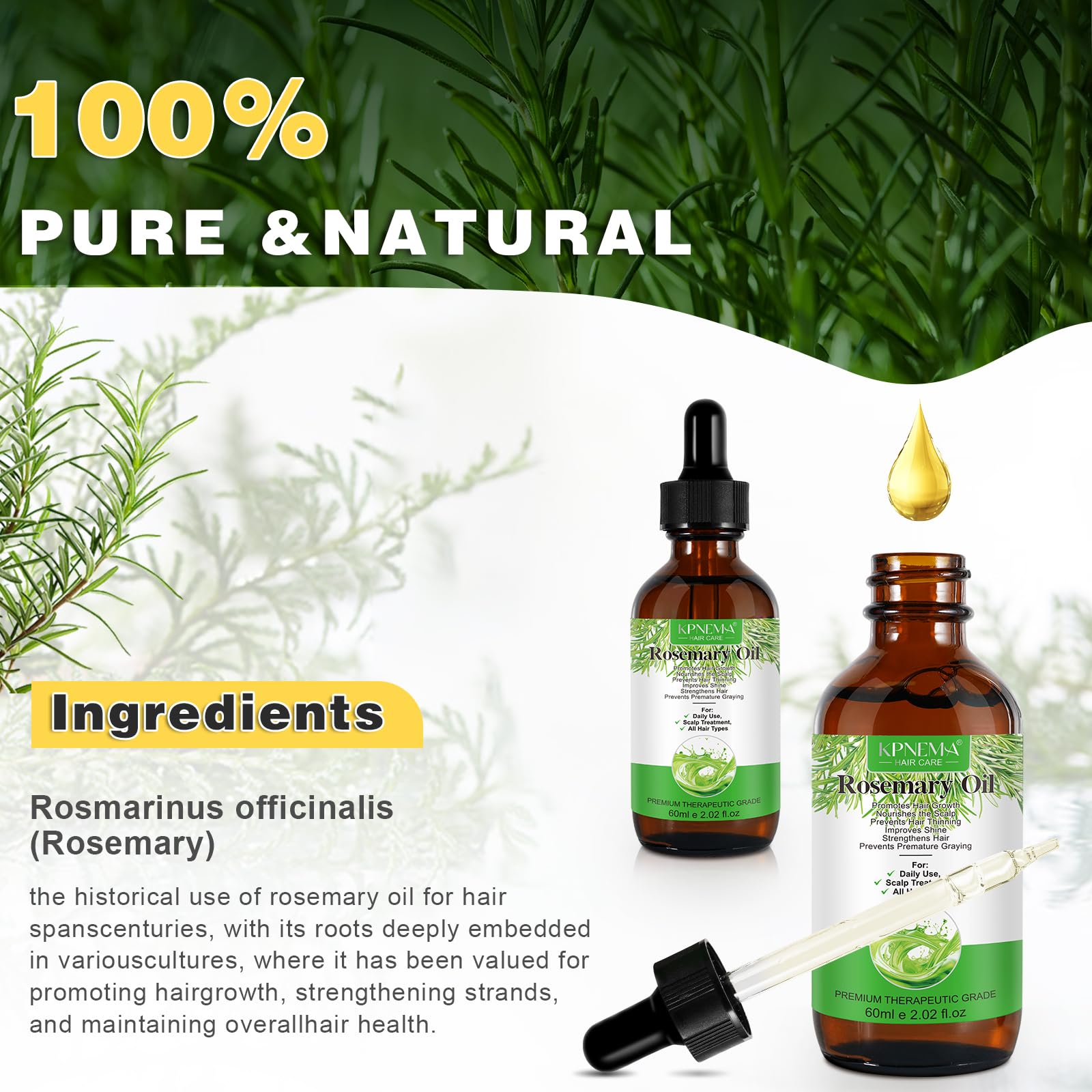 KPNEMA rosemary oil dropper close-up for precise application