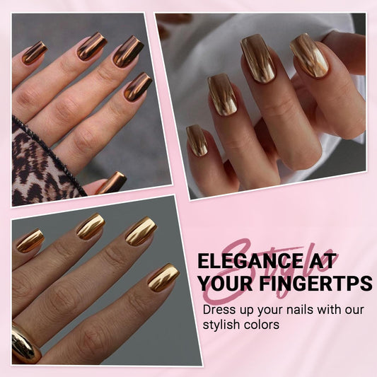 KQueenest chrome nails gold set with a glamorous metallic finish