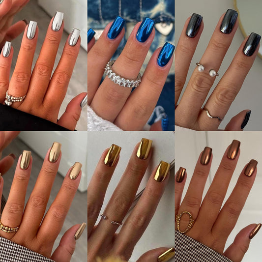 KQueenest chrome nails silver set for a chic metallic look