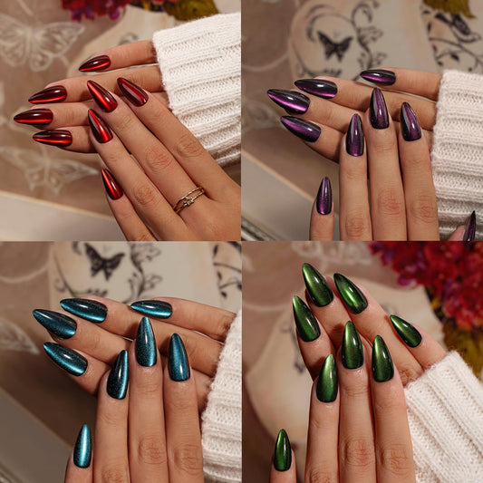 KQueenest green cat eye nails add vibrant flair for outfits and events.