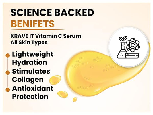 KRAVE IT vitamin C serum with niacinamide for smoother skin texture.