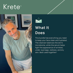 KRETE Probiotic Facial Cleanser dirt removal close-up demonstrates effective cleansing.
