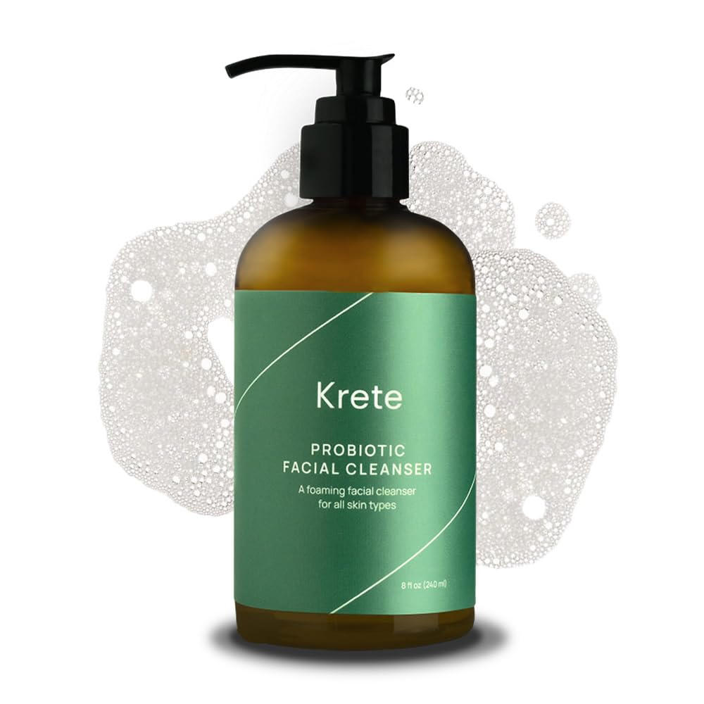 KRETE Probiotic Facial Cleanser foaming bottle for a quick, balanced cleanse.