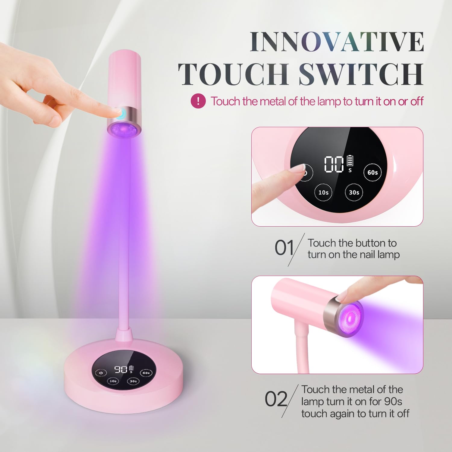 Krofaue 12W UV nail lamp digital display showing timer and battery status.