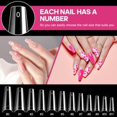 Krofaue coffin nail tips clear natural finish for seamless DIY nails.