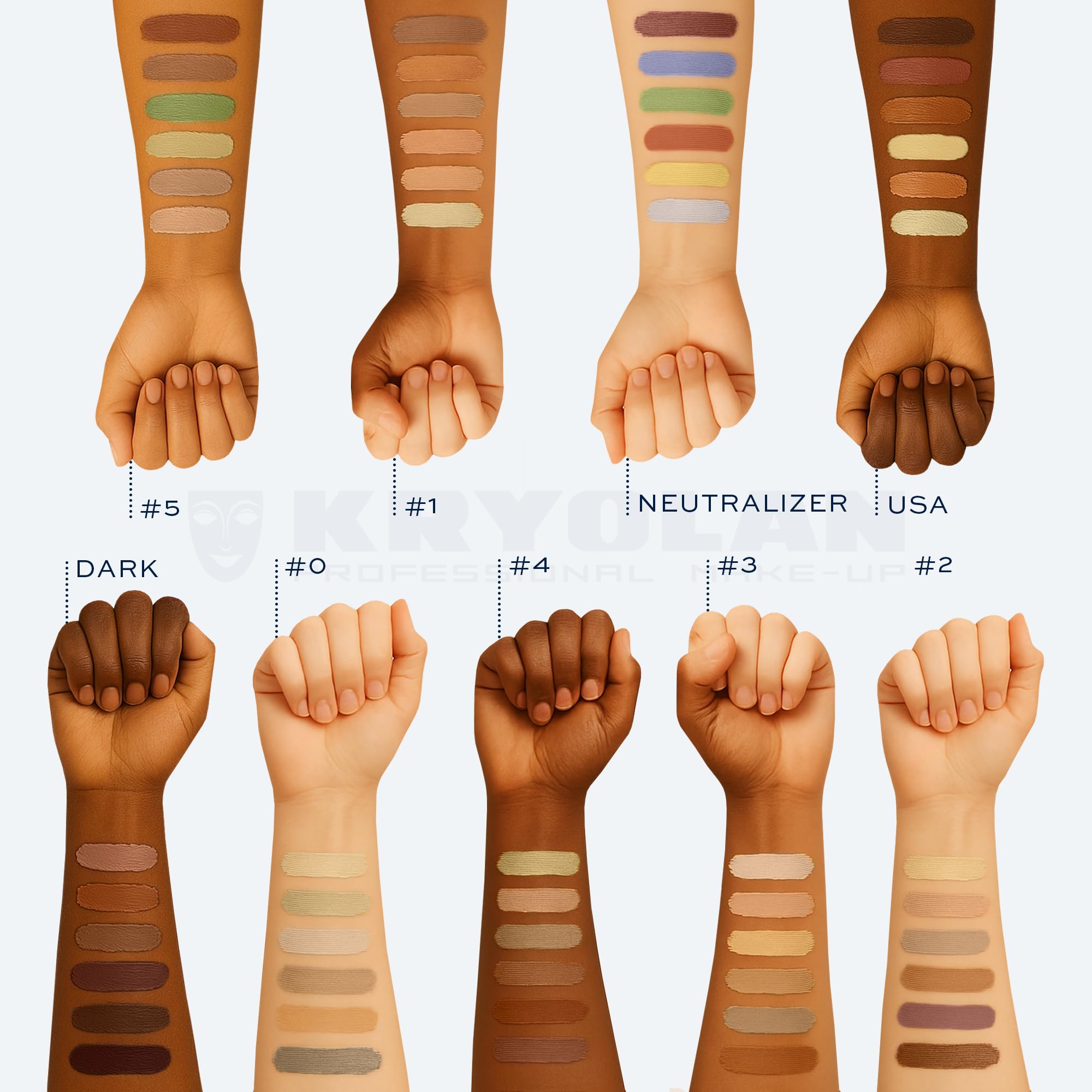 Kryolan Concealer Circle N close-up of shades ready for blending.