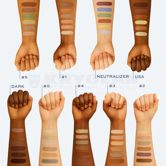 Kryolan Concealer Circle N close-up of shades ready for blending.