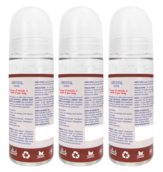 KRYSTAL STONE Fresh Cedar 3-pack front view, vegan and eco-friendly deodorant option.