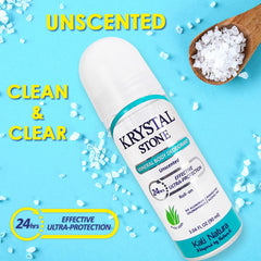 KRYSTAL STONE Lemongrass roll-on bottle delivers citrusy brightness for energetic mornings.