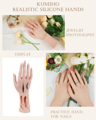 KUMIHO nude silicone hand with skin texture for nail art demos.
