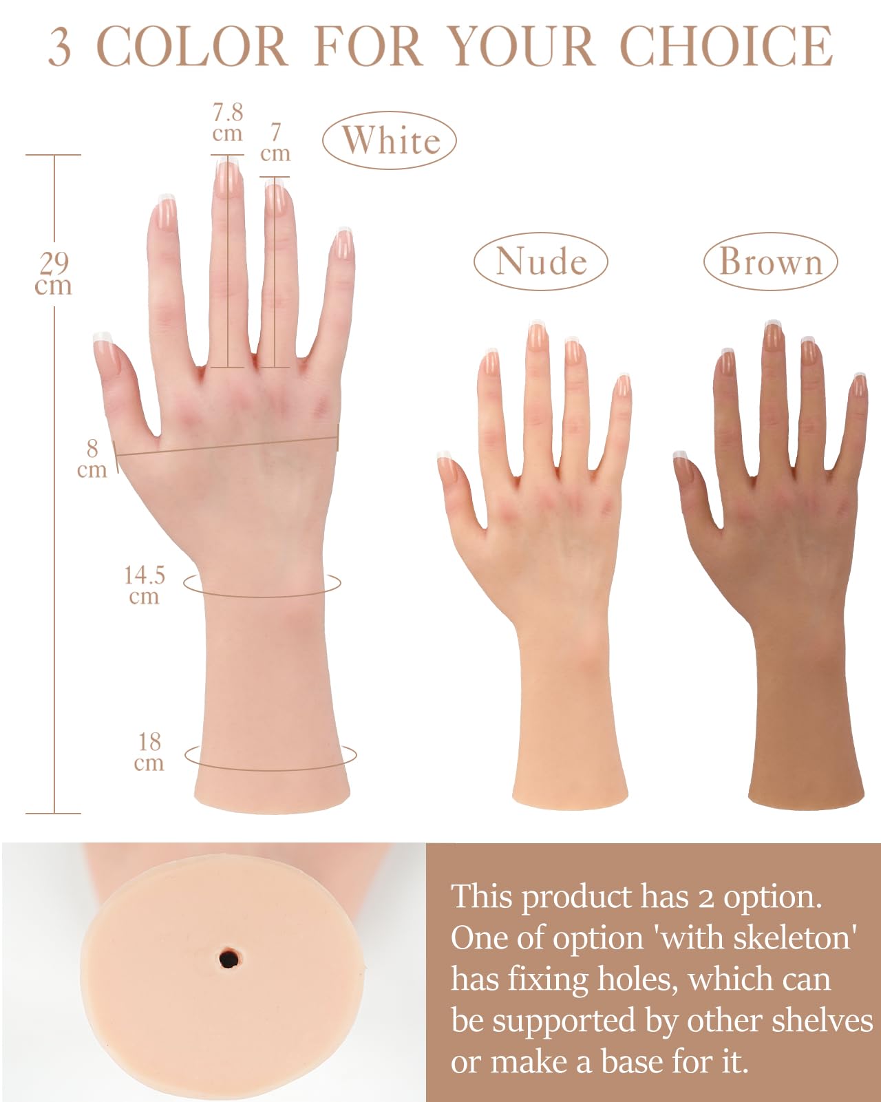 KUMIHO silicone hand with skeleton ideal for jewelry shoots and practice.