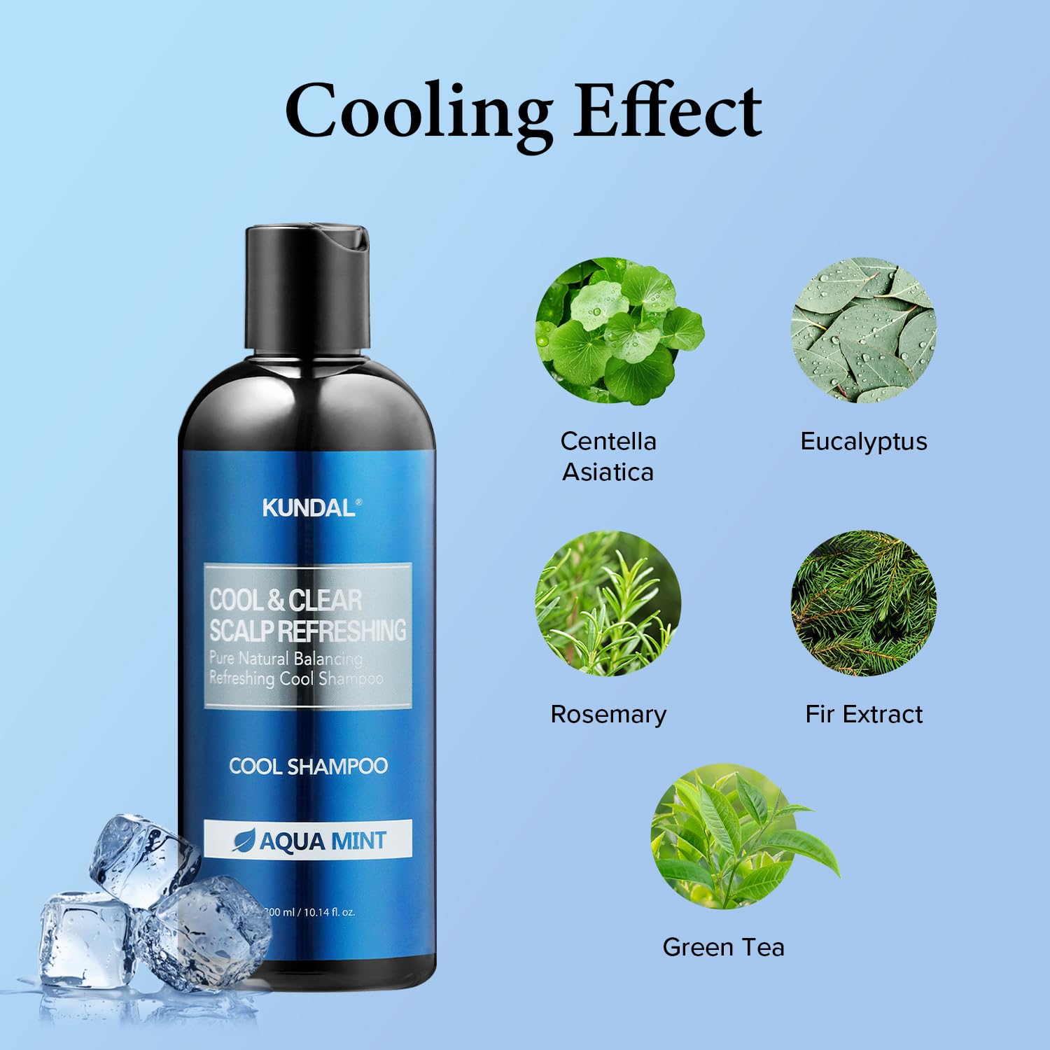 Packaging box of KUNDAL Aqua Mint Shampoo emphasizes eco-friendly design