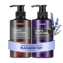 KUNDAL Blackberry Bay shampoo bottle featured, sulfate-free formula nourishes all hair types.