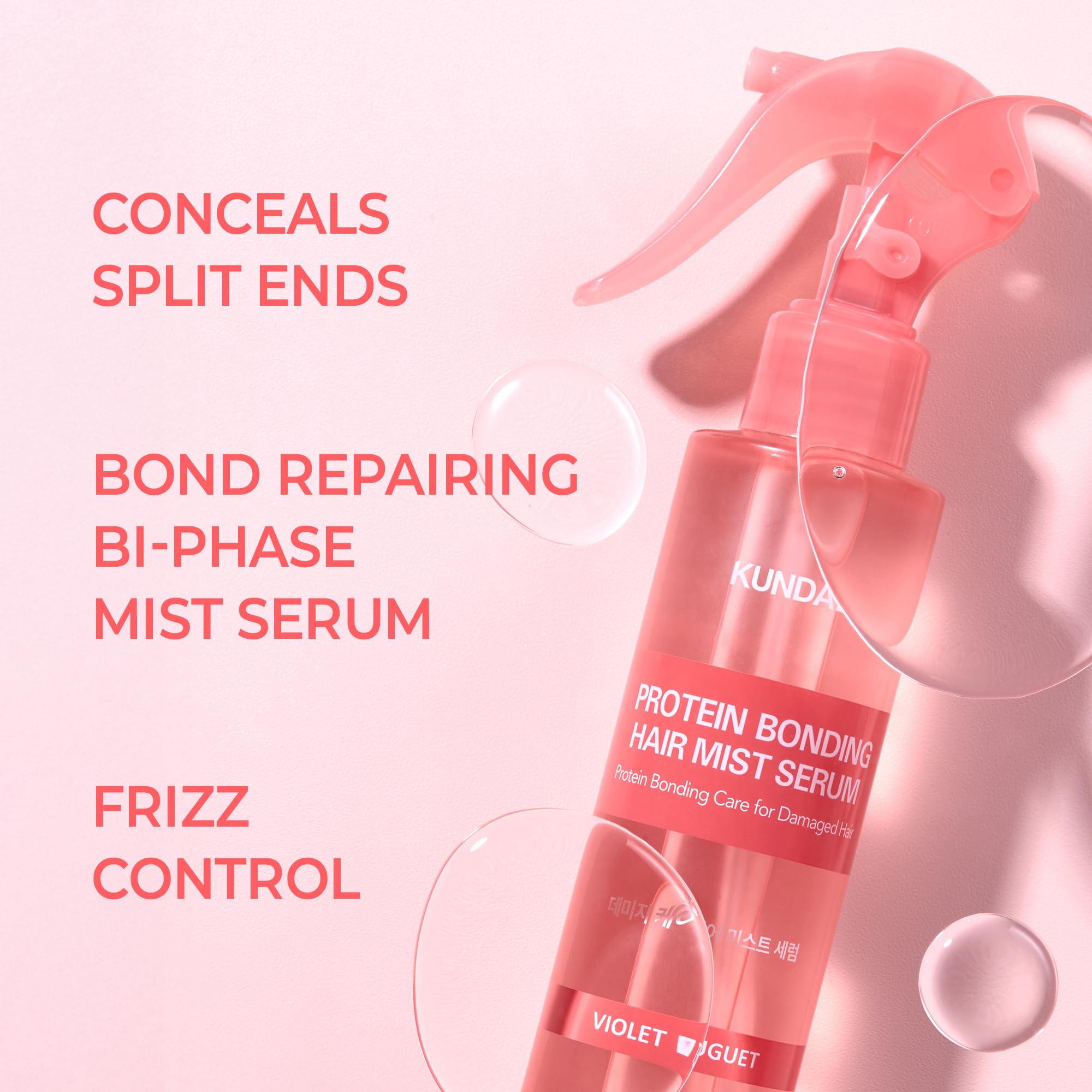 KUNDAL Hair Mist Serum pump close-up highlighting easy ON/OFF usage.