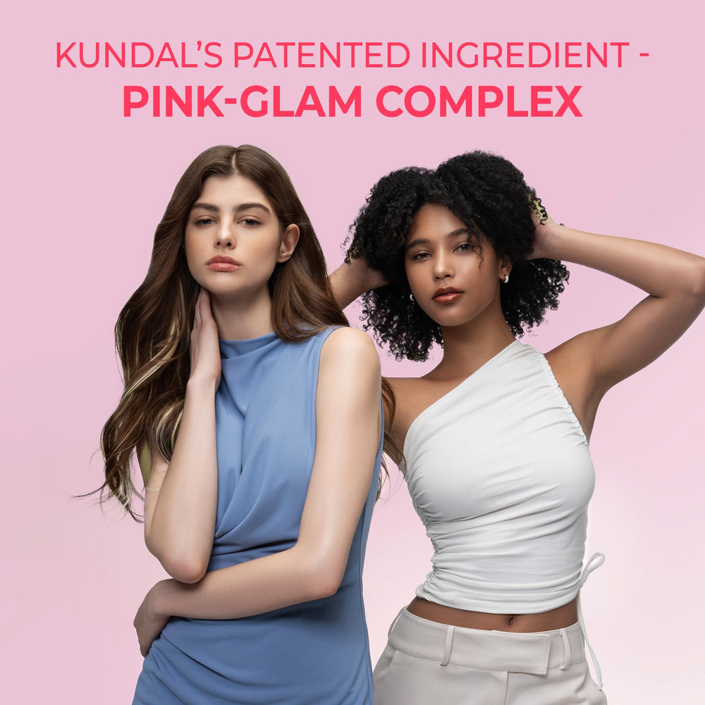 KUNDAL bottle with shine detail after application on styled tresses.