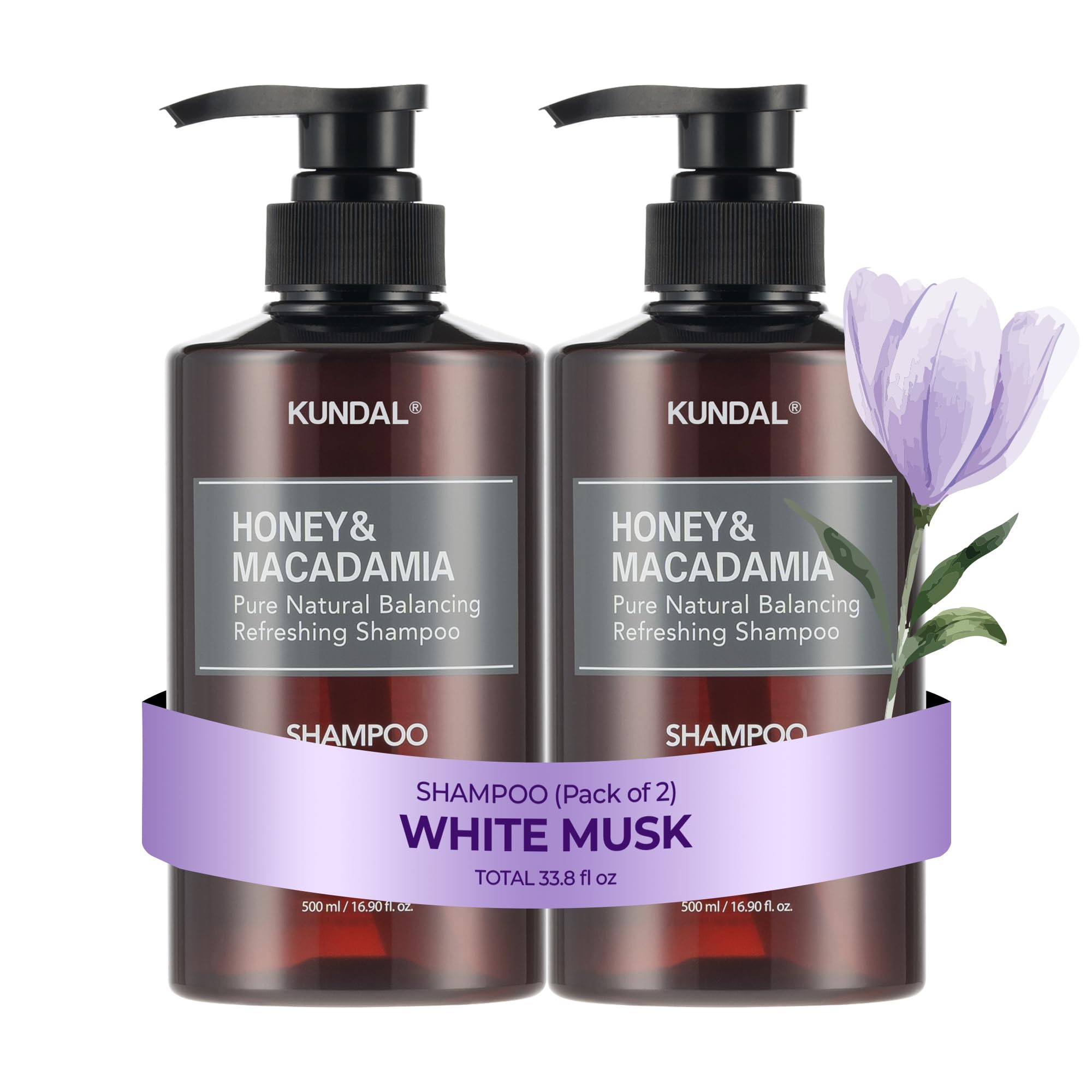 KUNDAL Honey & Macadamia shampoo bottle offers premium daily nourishment.