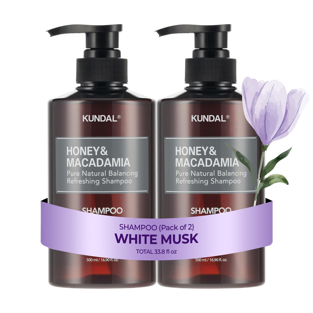 KUNDAL Honey & Macadamia shampoo bottle offers premium daily nourishment.