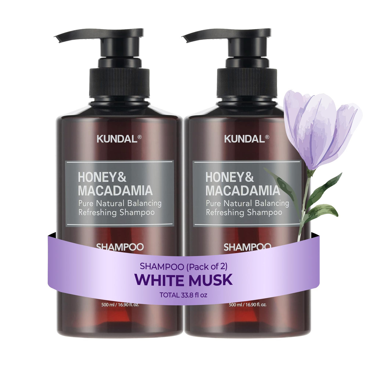 KUNDAL Honey & Macadamia shampoo bottle offers premium daily nourishment.
