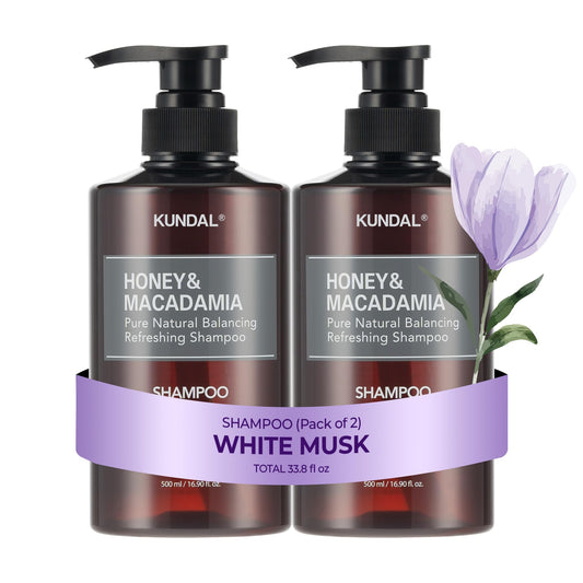 KUNDAL Honey & Macadamia shampoo bottle offers premium daily nourishment.