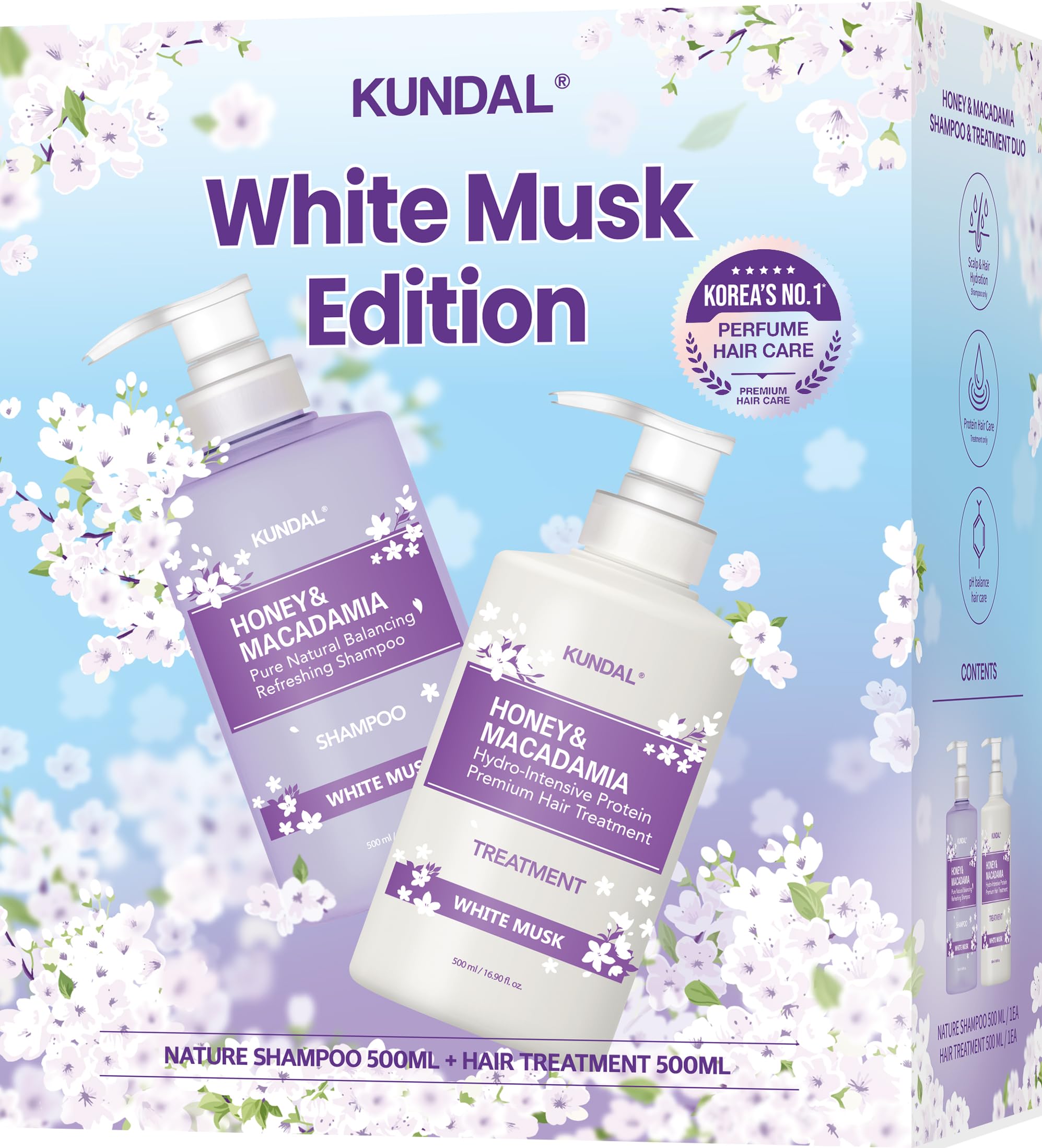 KUNDAL Honey & Macadamia White Musk shampoo bottle for smooth, frizz-free hair.