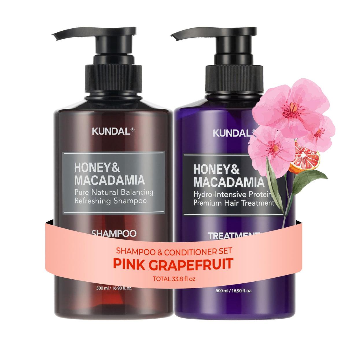KUNDAL Pink Grapefruit shampoo bottle with refreshing scent for daily use