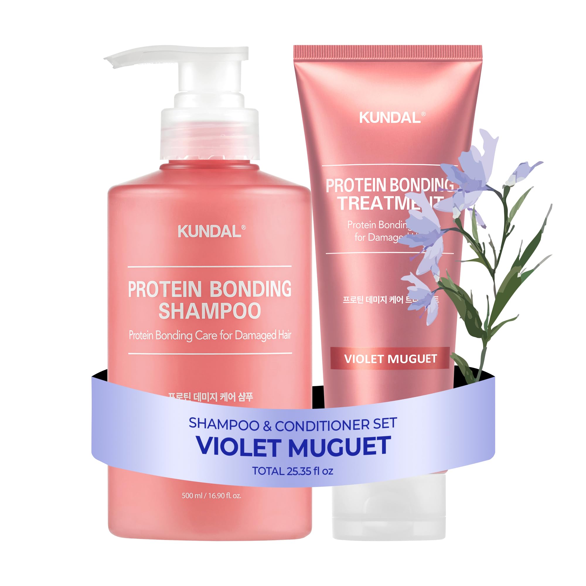 KUNDAL Protein Bonding Shampoo bottle with bond-strengthening formula for damaged hair.