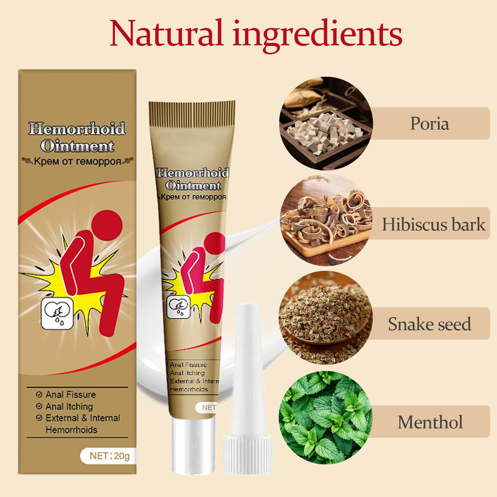 Kunnozz hemorrhoid cream texture close-up of creamy formula.