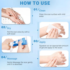 Kunyle silicone scar gel on bare skin demonstrates non-greasy finish.