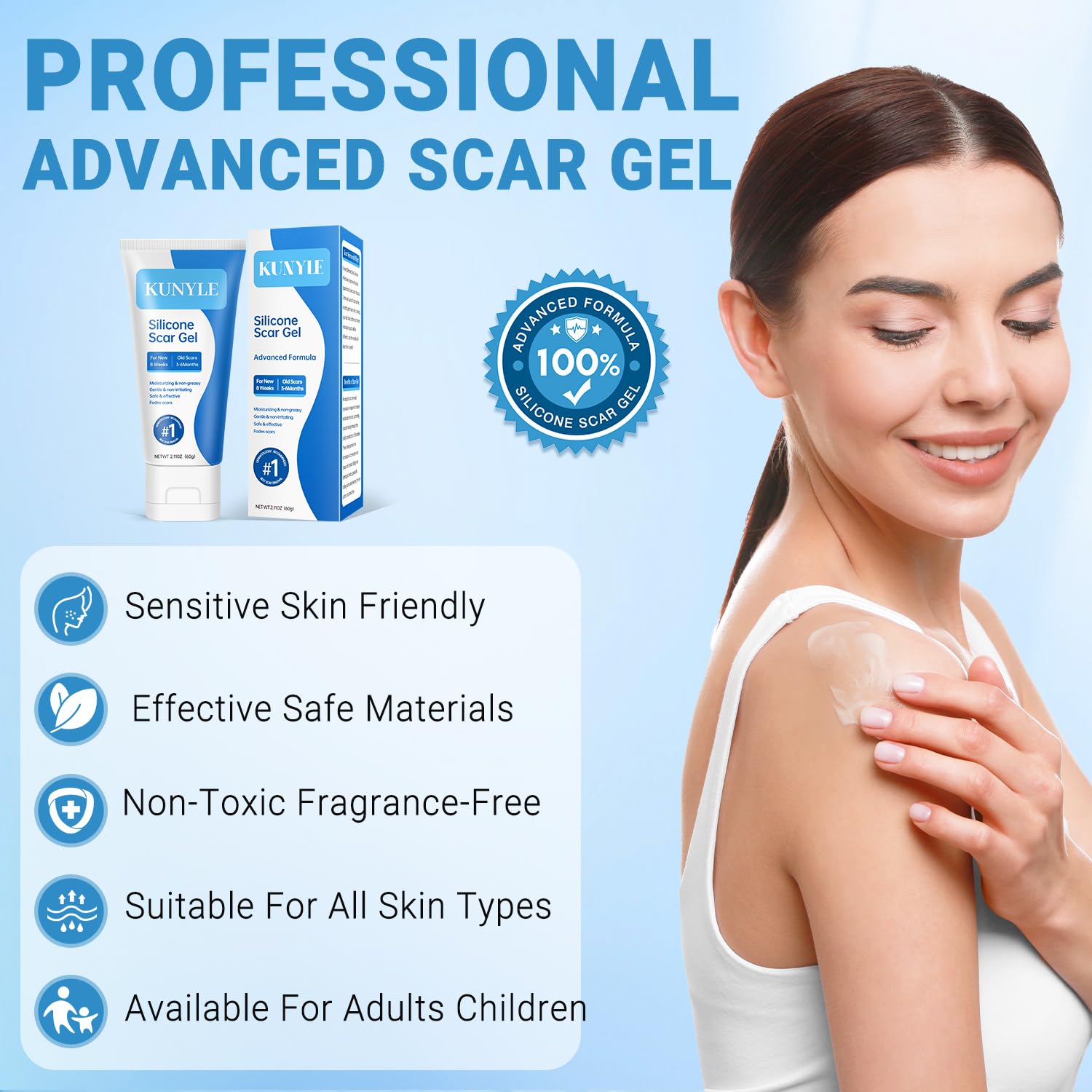 Close-up of Kunyle silicone scar gel texture for smooth application.