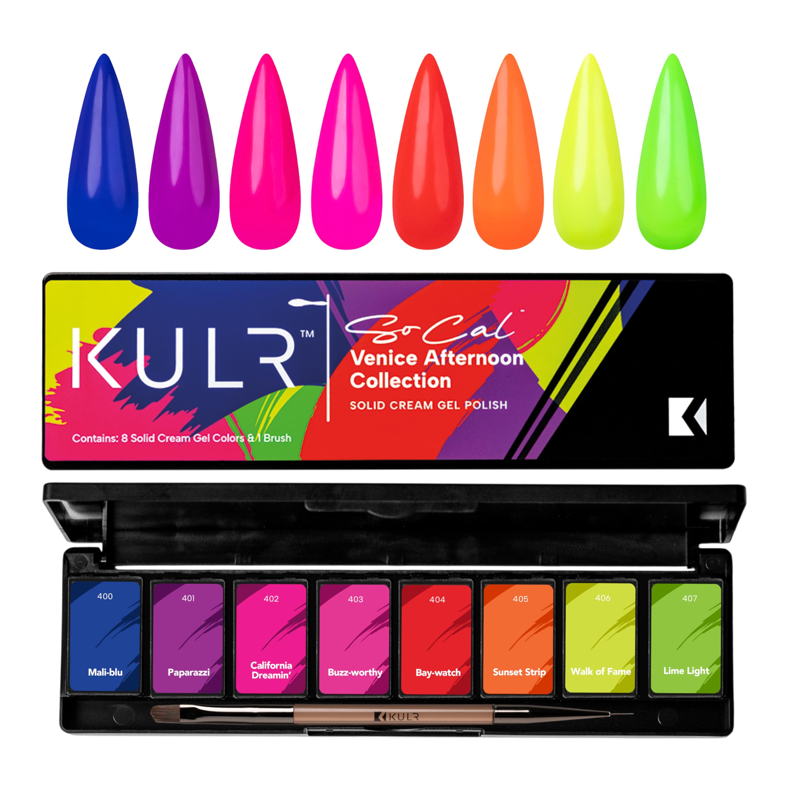 KUPA KULR Venice Afternoon swatches show eight bold colors for versatile nail looks