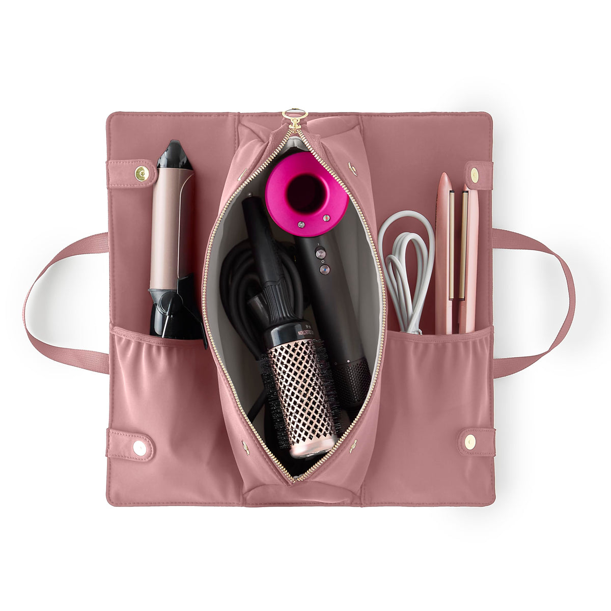 KUSSHI hair tools bag center zip compartment for organized travel