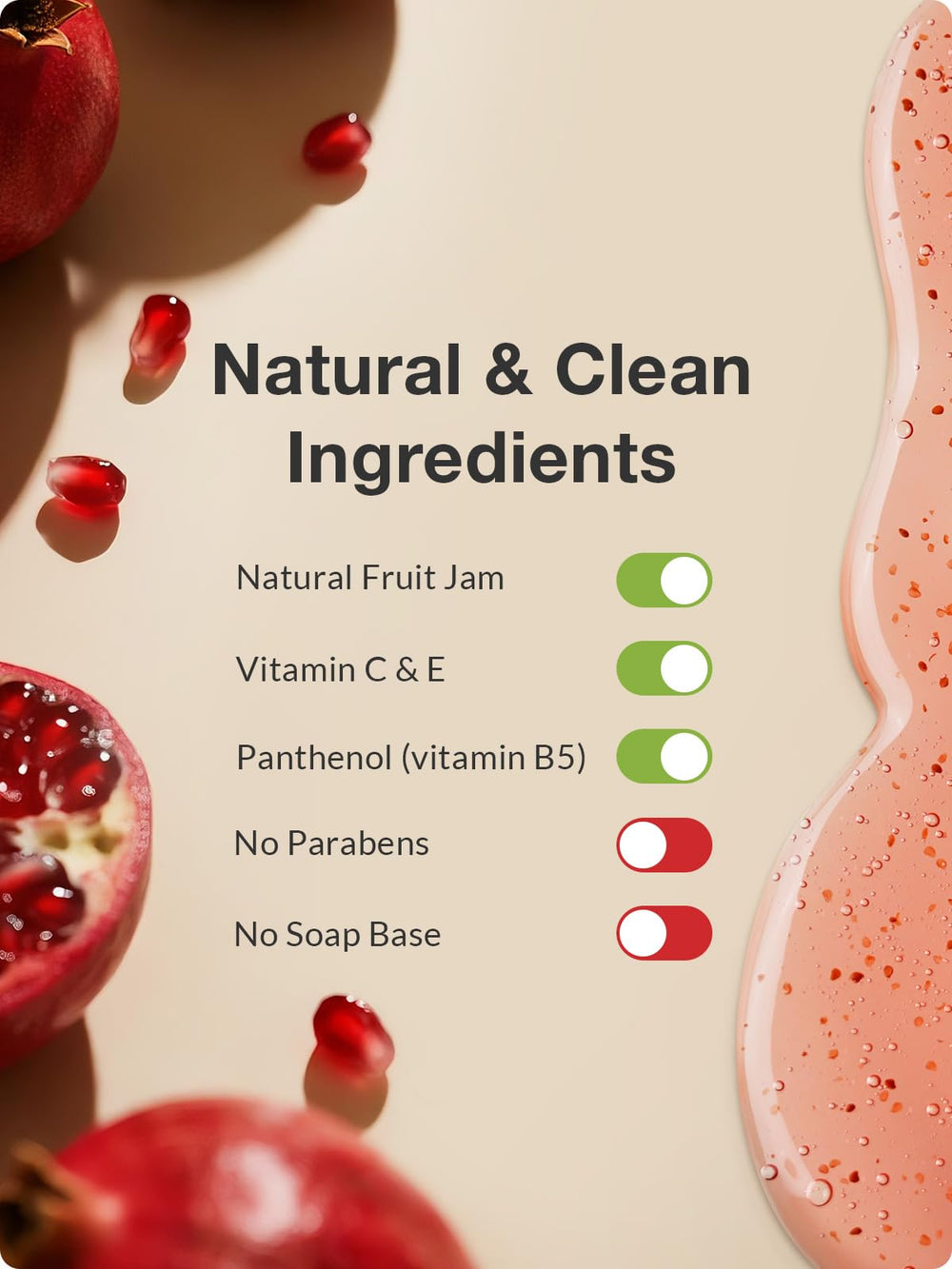 Kustie Pomegranate Jam Body Wash leaves a luminous finish without parabens