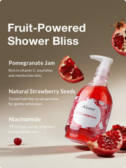 Kustie Pomegranate Jam Body Wash featuring niacinamide for even toned glow