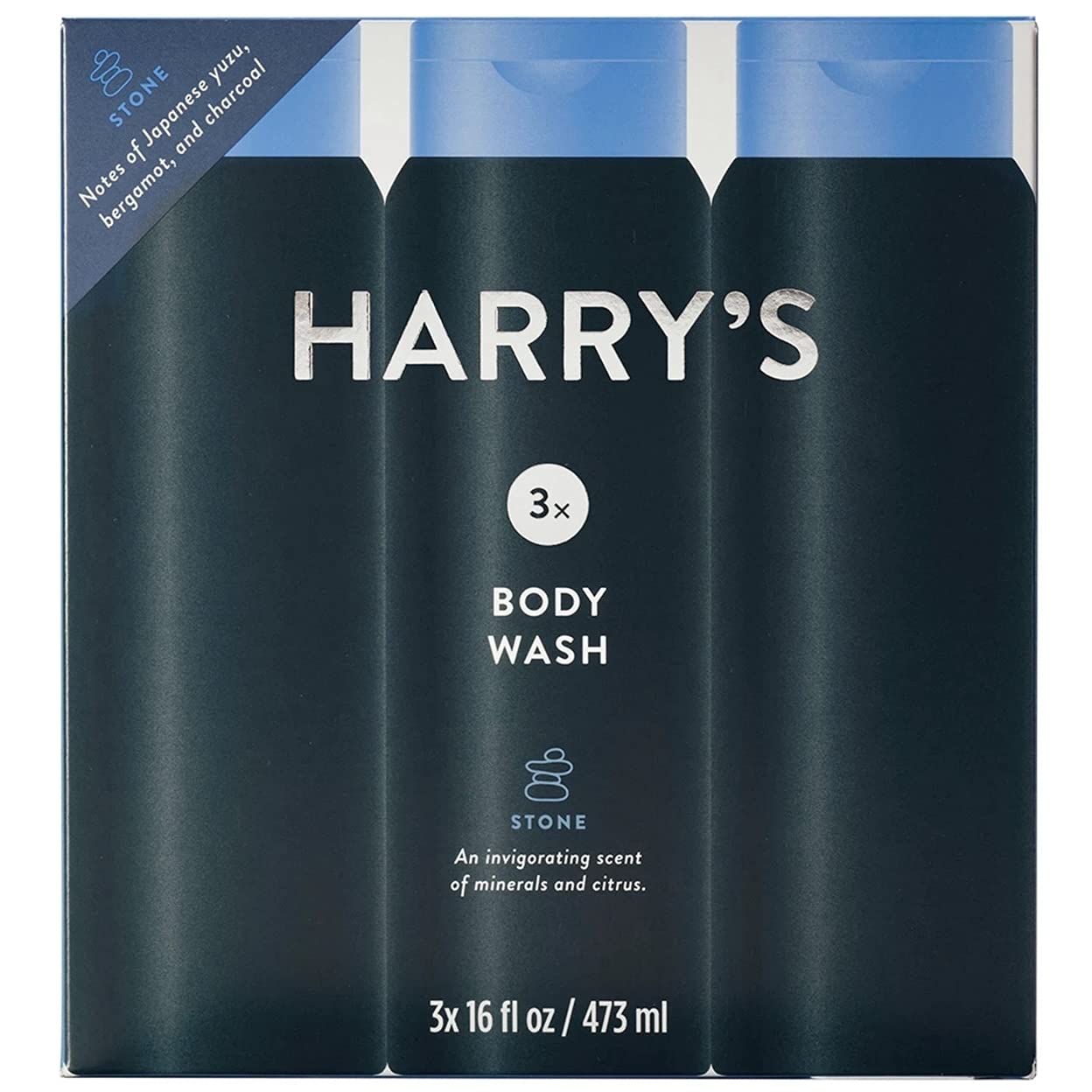 Kutdep Harry's Men's Body Wash Stone Scent three-pack bottles on display for convenient multi-pack.