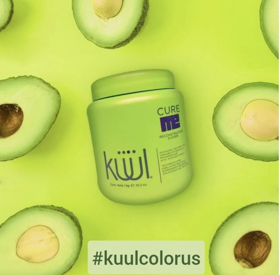 Close-up of Kuul Cure Me Reconstructor avocado extract conditioning the hair.