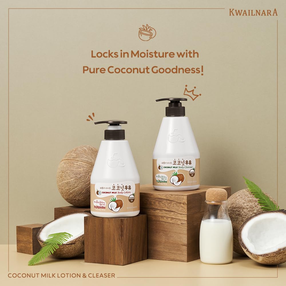 Kwailnara Coconut Milk Body Lotion pump action enables easy, mess-free application.