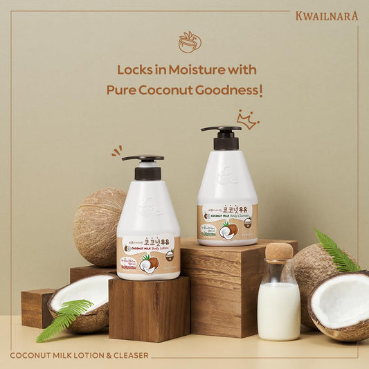 Kwailnara Coconut Milk Body Lotion pump action enables easy, mess-free application.